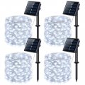 4 Pack 100 Led Solar Fairy Lights 33ft White Outdoor Waterproof String 8 Modes Copper Wire Twinkle For Garden Yard Tree Wedding 