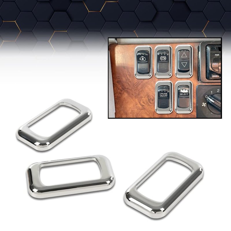 Chrome Rocker Switch Trim Bezel For Peterbilt Keworth Freightliner 3 Pcs