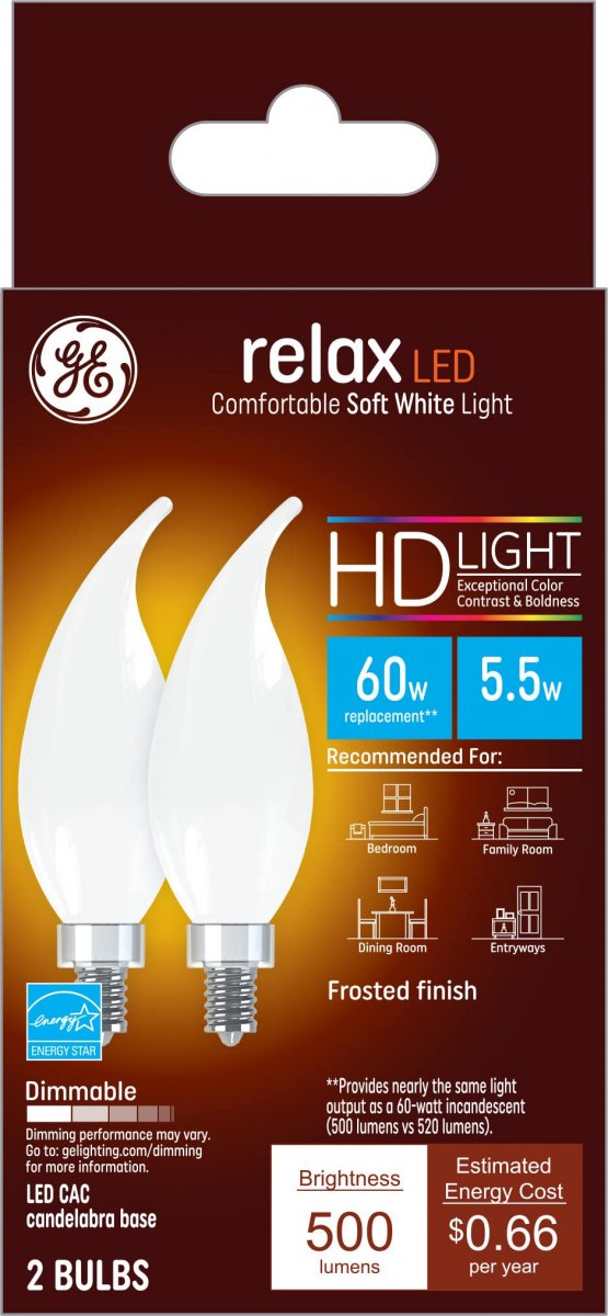 Ge Lighting 36988 Relax Led Hd Light 2 Bulbs Frosted Count