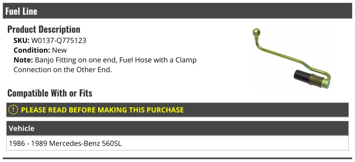 Fuel Line For 1986-1989 Mercedes-benz 560sl