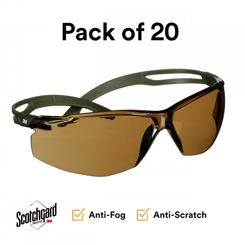 Securefit 3m Safety Glasses 500 Series 20 Pack Impact Rated Ansi Z87 Adjustable Ratchet Temples Sporty Protective Eyewear