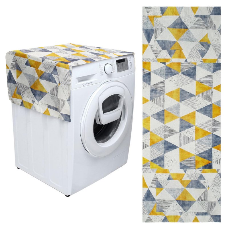 Bluestars Non-slip Washer And Dryer Top Cover Protector Mat With 4 Storage Pockets 51 X 22 Yellow Geometric Pattern