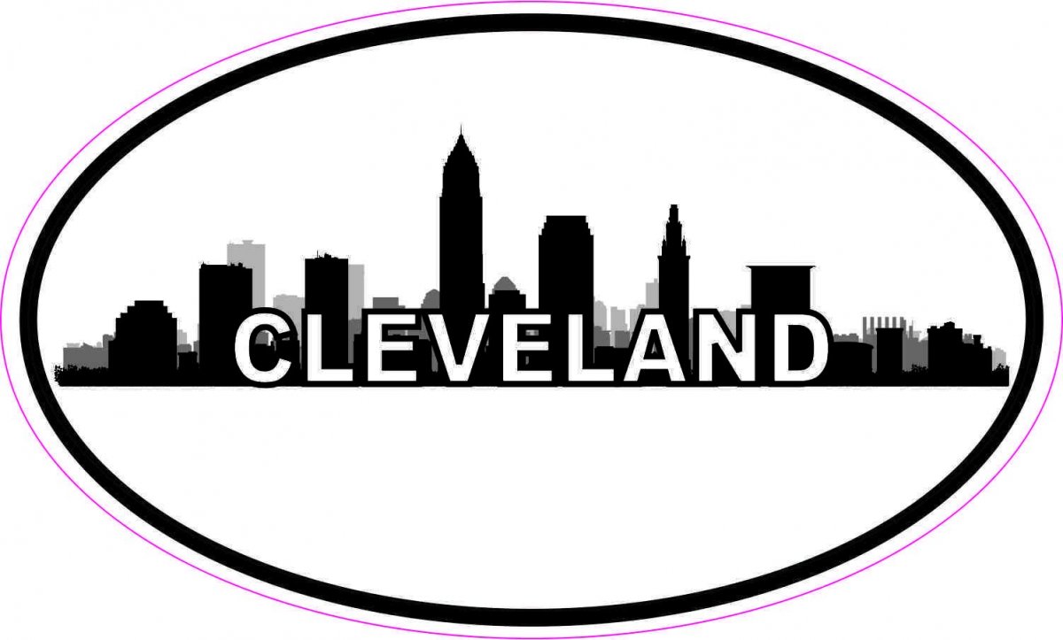 Stickertalk Oval Cleveland Skyline Vinyl Sticker 5 Inches By 3