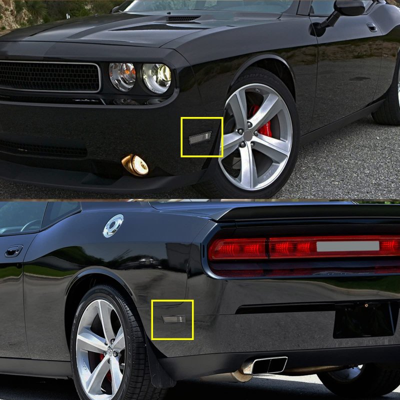 R F Auto 4pcs Smoked Lens Side Marker Light Housings Replacement For Challenger 2008-2014 Front Rear Bumpers Turn Signal Lamp