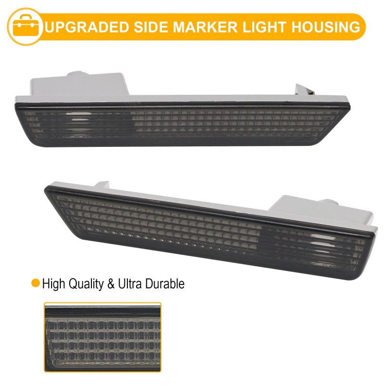 R F Auto 4pcs Smoked Lens Side Marker Light Housings Replacement For Challenger 2008-2014 Front Rear Bumpers Turn Signal Lamp