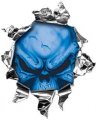Weston Ink Reflective Mini Rip Torn Metal Bullet Hole Style Graphic Decal Stricker With Blue Demon Skull 