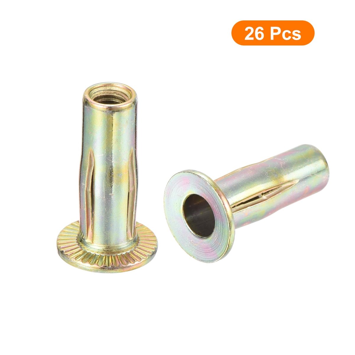 26pcs Multi-grip Rivet Nut M6 Flat Head Carbon Steel Pre-bulbed Shank Threaded Insert With Zinc Plated Finish