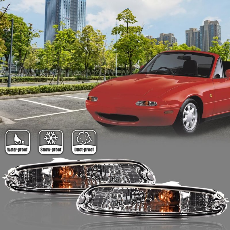 Front Bumper Turn Signal Lights With Bulbs For Mazda Mx-5 Miata 1990-1997 Halogen Clear Driver And Passenger Side 8bn151060