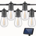 48 Ft Solar Powered String Lights Outdoor Waterproof Patio With 15 Shatterproof S14 Led Bulbs 4 Light Modes For Garden Balcony 