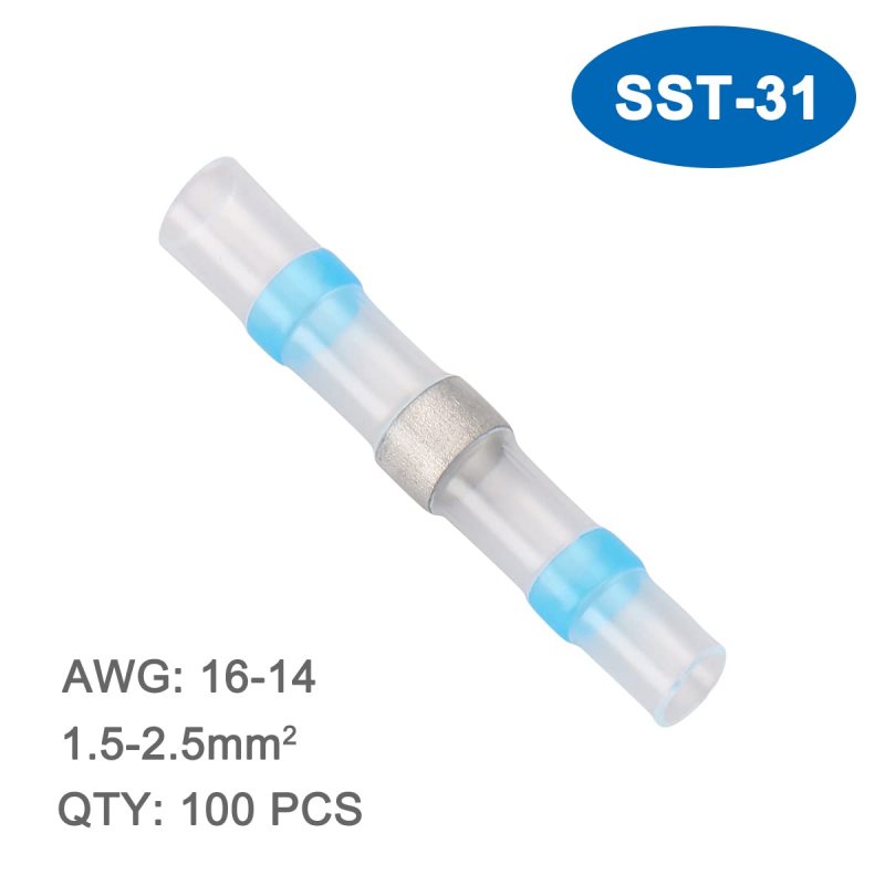 Baomain Solder Seal Wire Connectors 16-14 Awg Heat Shrink Butt Connector Waterproof Insulated Electrical Splice Terminals