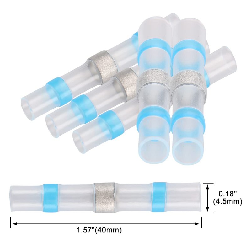 Baomain Solder Seal Wire Connectors 16-14 Awg Heat Shrink Butt Connector Waterproof Insulated Electrical Splice Terminals