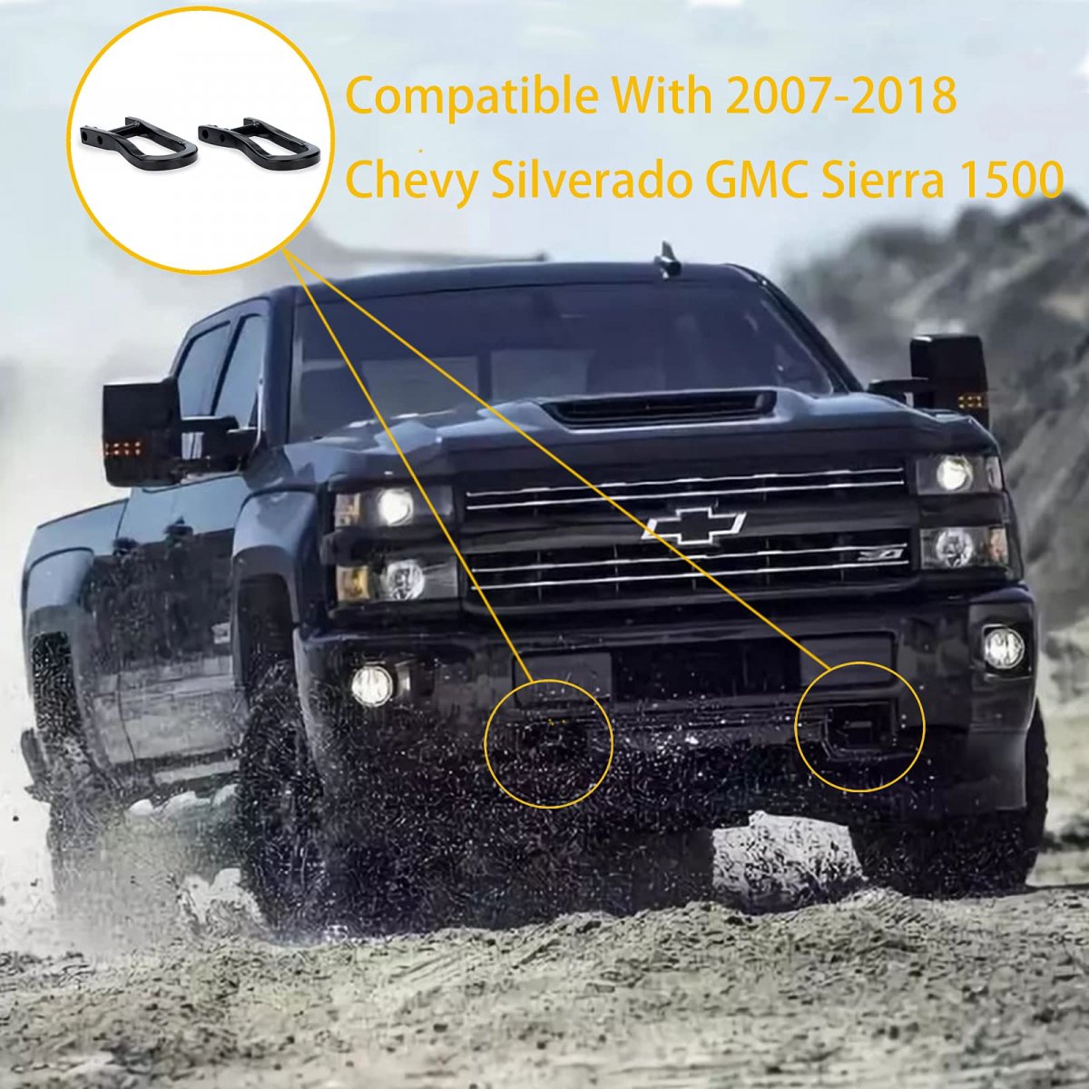Weileite Front Bumper Tow Hook Shackles Chevy Silverado Gmc Sierra 1500 2007-2018 Ld 2019 Limited Replace 84072463 2pcs Black