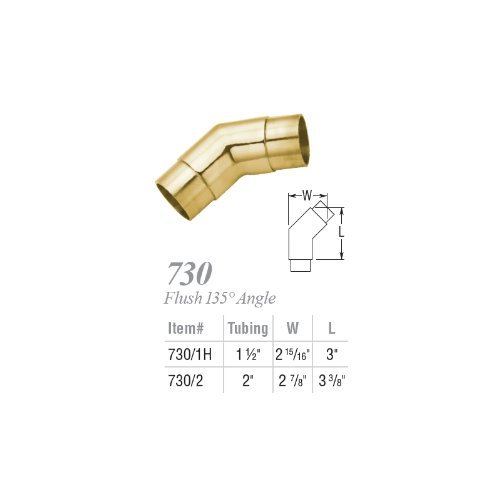 Polished Brass Flush Elbow 135 Degrees Angle Fitting For 2 In Diameter Tubing Model 00-730