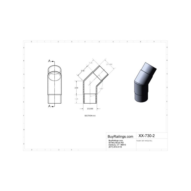 Polished Brass Flush Elbow 135 Degrees Angle Fitting For 2 In Diameter Tubing Model 00-730