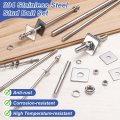 2pcs M6x500mm 304 Stainless Steel Double End Threaded Stud Screw Bolt With Nuts Square Flat Washers Spring For House