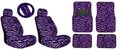 Purple Zebra 11pc Low Back Front Seat Covers With Head Rest And Rear Carpet Floor Mats Matching Steering Wheel Cover Shoulder 