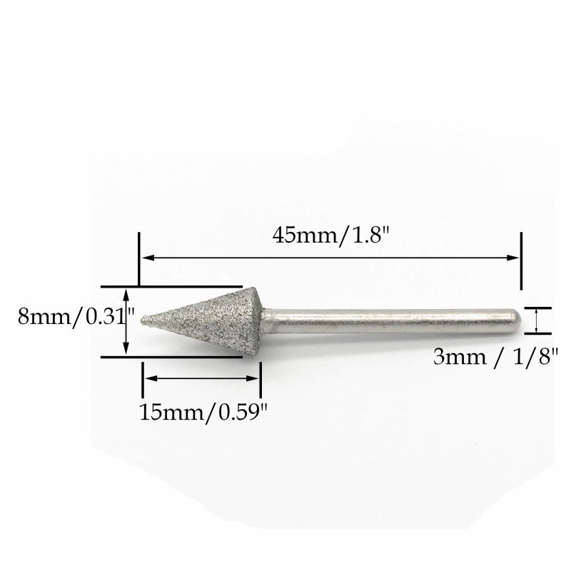 3x8mm Diamond Bits 1 8inch 3mm Shank 6mm Cone Head Grinding Bit Mounted Point Grinder Parts 10pcs