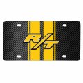 Ipick Image For Dodge R T 3d Logo In Yellow On Stripe Black Carbon Fiber Look Premium Stainless Steel License Plate Design And
