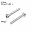 Uxcell M4x30mm Machine Screws Pan Phillips Cross Head Screw 304 Stainless Steel Fasteners Bolts 20pcs