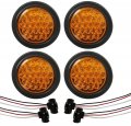 4pcs 4 Round 24 Diodes Amber Amber Led Stop Turn Tail Truck Light With Grommet Pigtail 