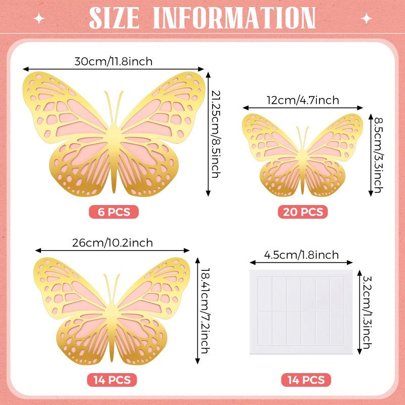 Seajan 40 Pcs Large Butterfly Party Decorations 3d Wall 3 Size Giant Cutouts Big Paper Prop For Birthday Baby Shower Nursery
