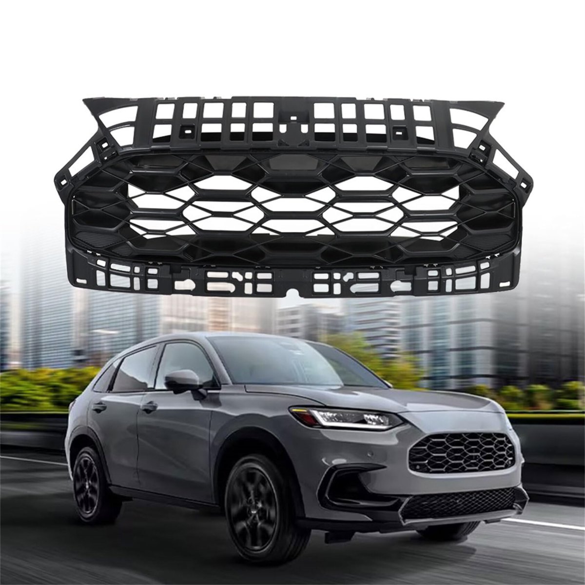 Front Upper Grille Bumper Hood Grill Honeycomb Matte Black Replacement For 2023 2024 Hrv