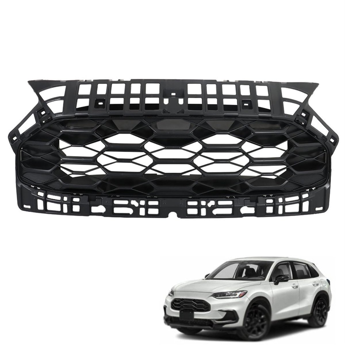 Front Upper Grille Bumper Hood Grill Honeycomb Matte Black Replacement For 2023 2024 Hrv