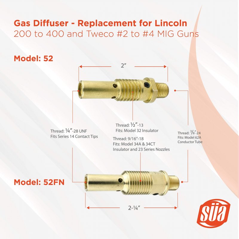 Gas Diffuser Model 52 For Lincoln Magnum00 To 400 And Tweco 2 4 Guns Copper 2 Pack