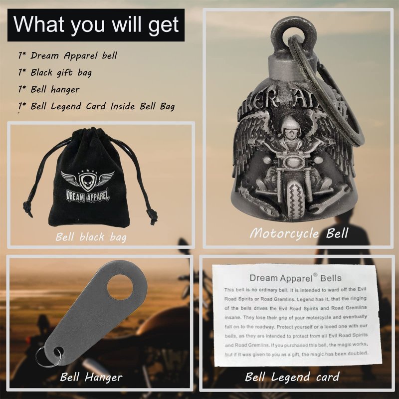 Dream Apparel Motorcycle Ride Bell For Bikers Heavy Spirit Bells Accessory And Key Chain Luck Dbl6-l Biker Angel