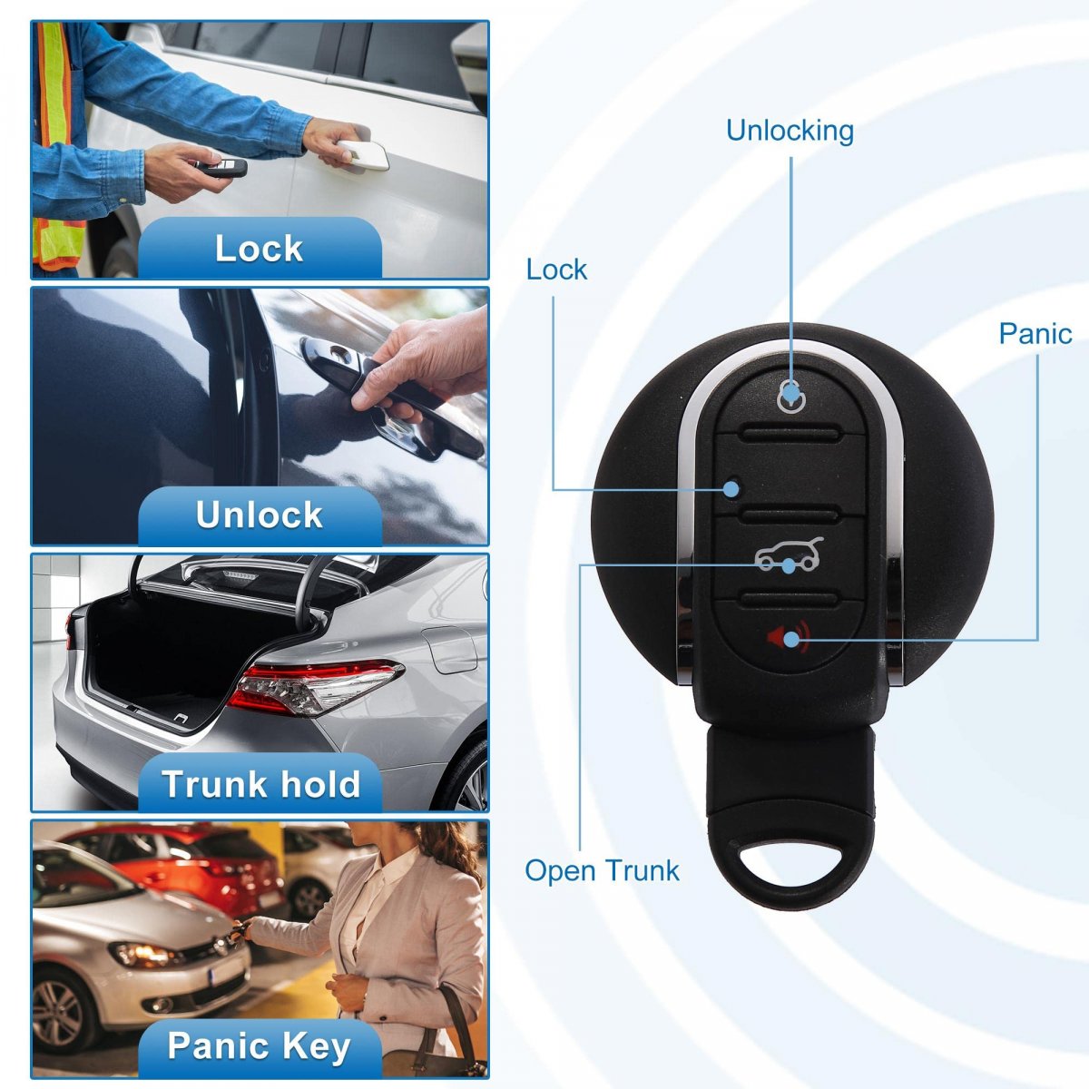 Car Key Fob Shell 4 Button Remote Control Case Keyless Entry Housing Replacement Black For Mini Cooper 2015-2019