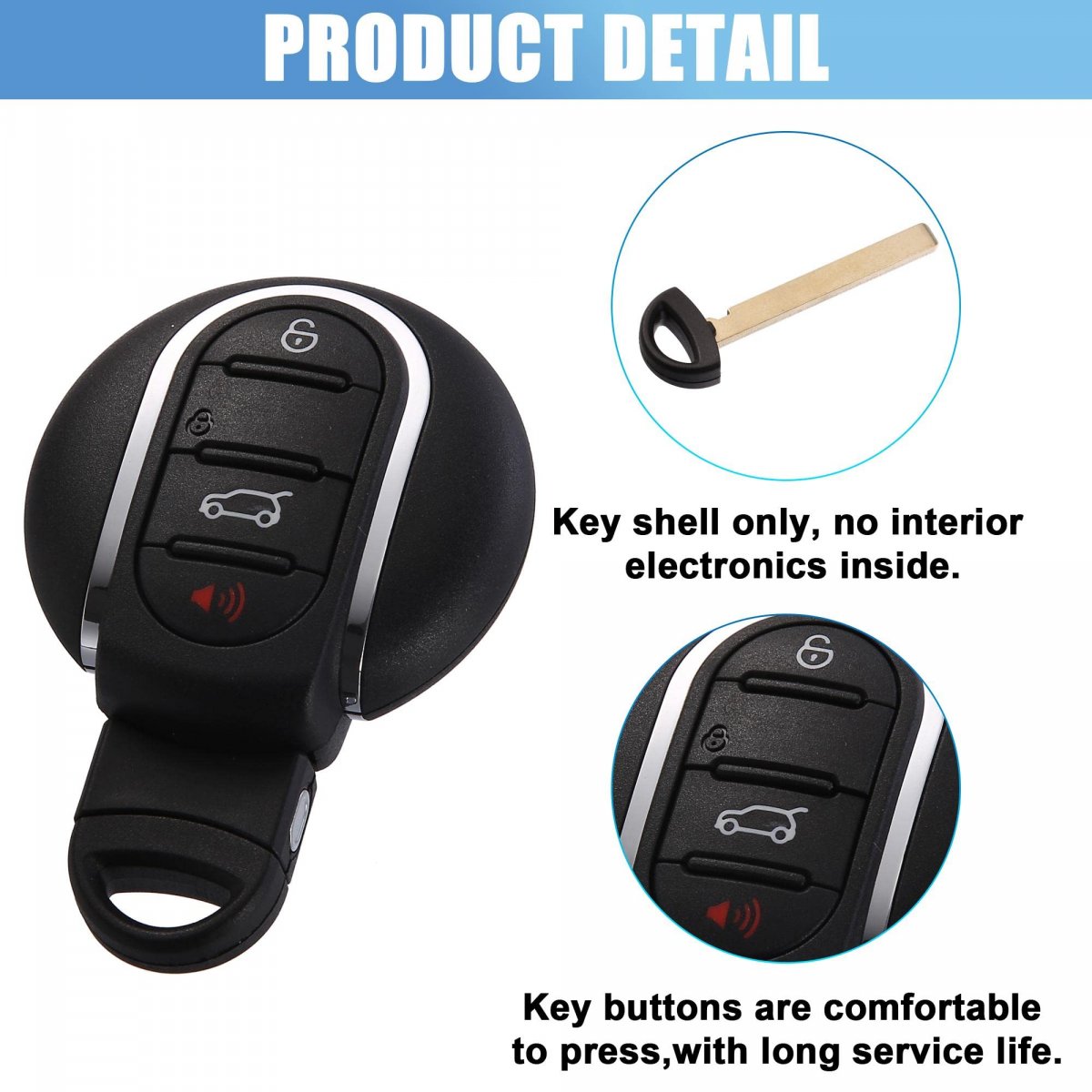 Car Key Fob Shell 4 Button Remote Control Case Keyless Entry Housing Replacement Black For Mini Cooper 2015-2019