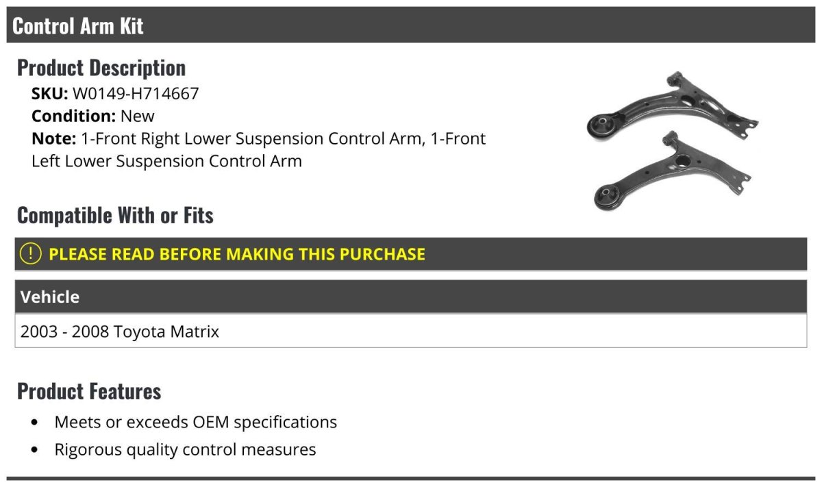 Front Lower Control Arm Kit 2 Piece For 2003-2008 Toyota Matrix