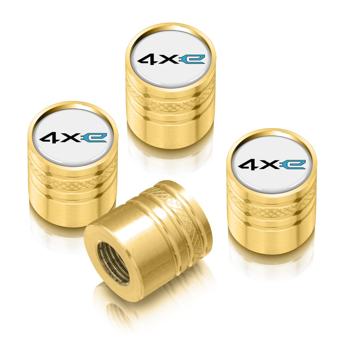 Jeep 4xe In-white On Golden Cylinder-style Aluminum Tire Valve Stem Caps -set Of 4 Official Licensed