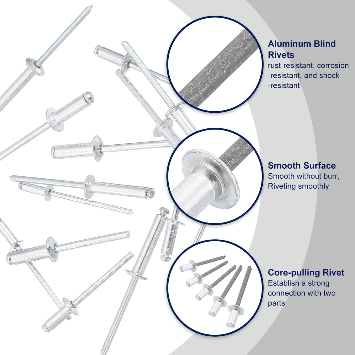 100pcs 3 16 X3 8 Aluminum Blind Rivets Grip And Steel Mandrel Closed End Long Split For Metal Furniture Automotive Silver
