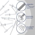 100pcs 3 16 X3 8 Aluminum Blind Rivets Grip And Steel Mandrel Closed End Long Split For Metal Furniture Automotive Silver