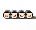 Pig Piggy Face Emoji Tire Valve Caps Black Aluminum Set Of Four 