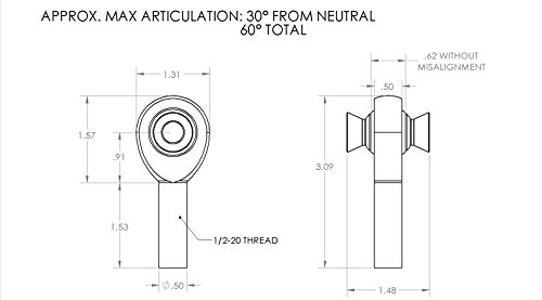 Ruffstuff Specialties R1669 2 X 1 Inch Bore Chromoly Left Hand Threaded Spherical Rod Heim Joint