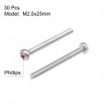 Uxcell M2 5x25mm Machine Screws Pan Phillips Cross Head Screw 304 Stainless Steel Fasteners Bolts 30pcs