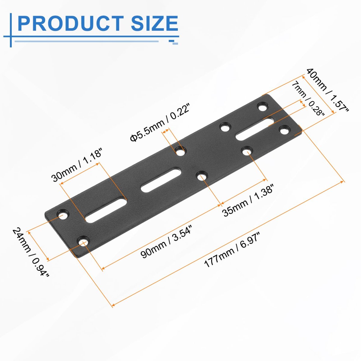 Straight Steel Flat Plate 2pcs 177x40mm Heavy Duty Mending With Holes Metal Reinforcement Mounting Joining Bracket Screws For