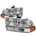 Chevy S10 Blazer Gmt 325 330 Replacement Headlight Assembly Kit Chrome Housing Amber Reflector