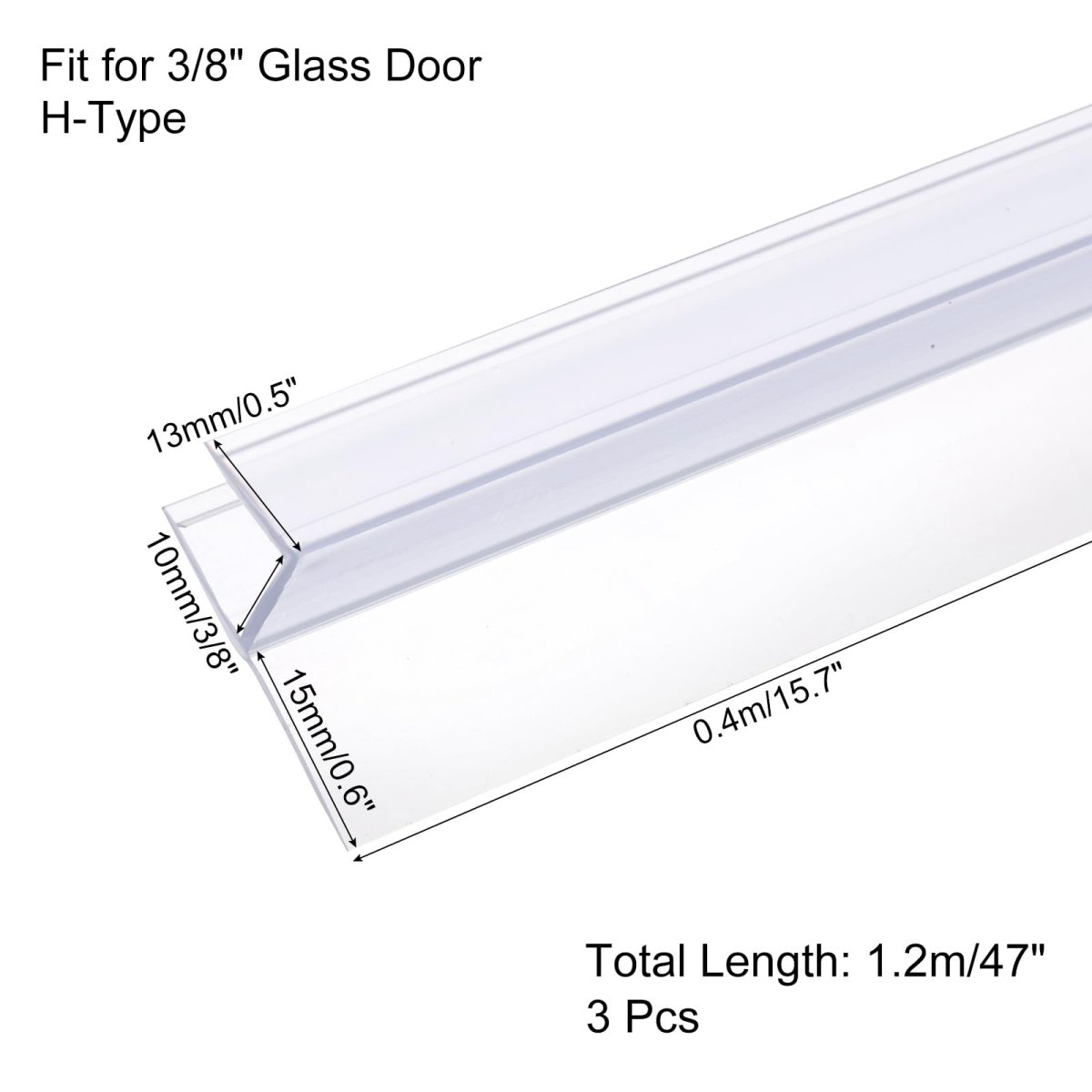 Shower Door Side Seal H-type Sweep For 3 8 Glass 47 Long 15 7 X Pcs Section Segmented Frameless Strip Stop Leaks Clear