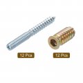 Uxcell M6x60mm Hanger Bolts 12pcs 31mm Wood Dowel Screw Self-tapping With M6x24mm Threaded Insert Nuts Interface Hex Socket