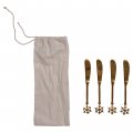 Creative Co-op Brass Canapa Snowflake Handles Set Of 4 Pieces In Drawstring Bag Appetizer Knives Gold 