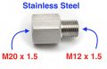 Autobahn88 Stainless Steel Sensor Adaptor M20 X1 5 Female To M12 Male Hex 27