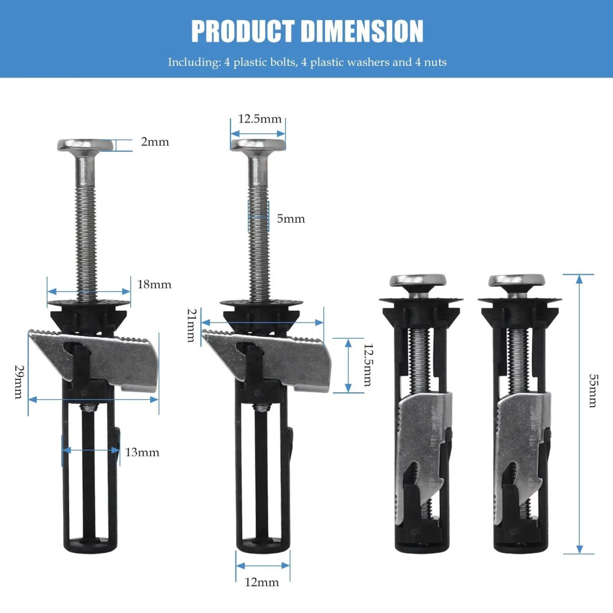 4 Pack Toilet Seat Bolt Set Universal Fit Screws Tool-free Installation Replacement Mounting Hardware Kit