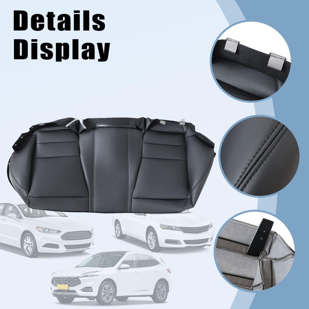 Rear Bench Side Bottom Leather Seat Cover Black For Honda Accord 2008 2009 2010 2011 2012 Microfiber Custom Fit Power And
