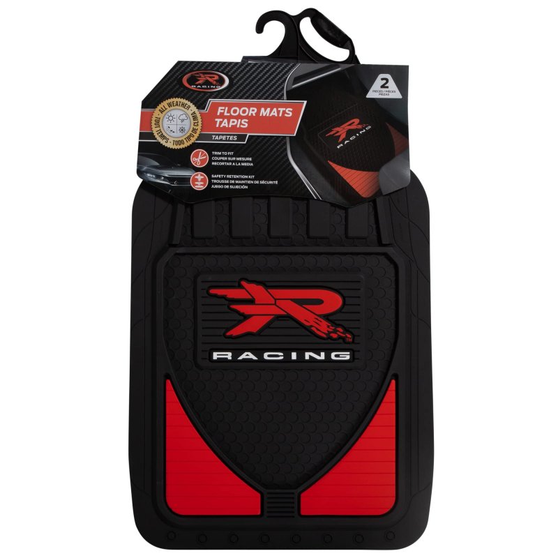 Weatherpro R Racing Red And Black Front Floor Mats Universal Fit Rubber Car 17 5 In X 27 Trim To With Anchoring System