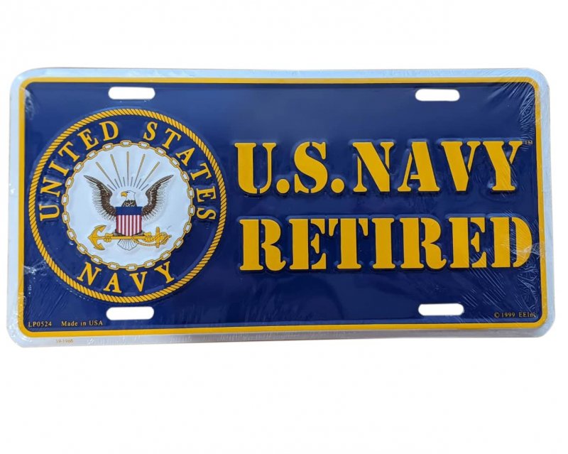 United States Navy Retired Usn Automobile Metal License Plate Including Fastener Screws
