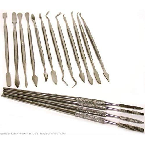 16 Piece Wax Carving Set With 4 Files And 12 Stainless Steel Carvers For Polymer Clay Spatula Tools 6 In Length