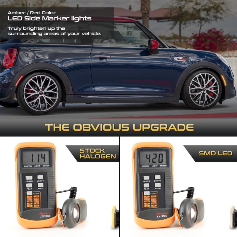 4pc Full Led Strip Side Marker Light Fender Parking Lamp For 2014-2021 Mini Cooper F55 F56 Chrome Housing Clear Lens Front Rear